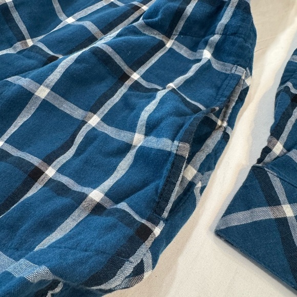 J Jill 100% Cotton Tunic Button Down Blue Plaid Flannel Feel Pockets - Picture 10 of 12